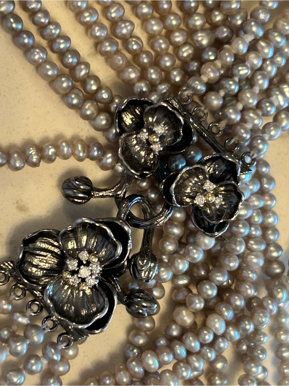 Michael Aram Pearl Multi-Strand Silver Necklace with Diamond Accents & Orchids - Picture 8 of 16